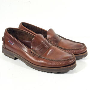 Sebago Vershire Mens 9M Brown Waxed Leather Penny Loafer Boat Shoes